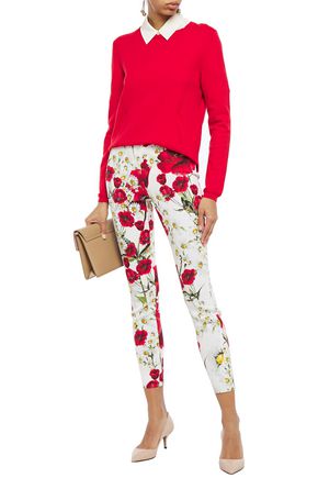 Dolce & Gabbana Cropped Floral-print Crepe Skinny Pants In White