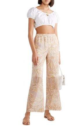 Shop See By Chloé Tiger-print Silk-chiffon Wide-leg Pants In Cream