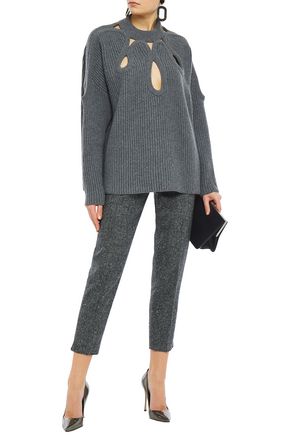 Antonio Berardi Cropped Wool-tweed Slim-leg Pants In Gray
