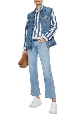 Rag & Bone Maya Cropped Frayed Mid-rise Bootcut Jeans In Light Denim