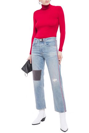 Rag & Bone Cropped Corduroy-paneled High-rise Straight-leg Jeans In Blue