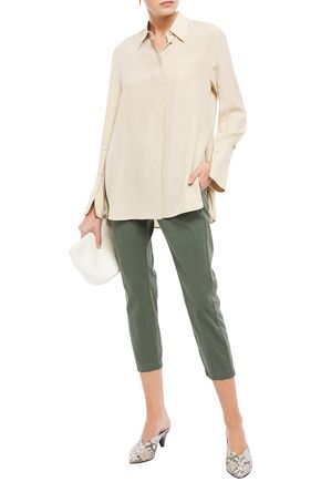 Nili Lotan Tel Aviv Cropped Stretch-cotton Twill Tapered Pants In Army Green