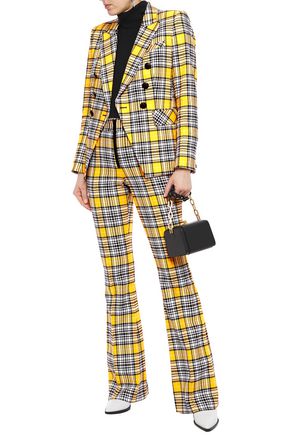 Veronica Beard Checked Cotton-blend Flared Trousers In Yellow