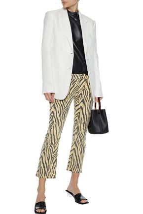 Shop Current Elliott The Ruby Cropped Zebra-print Low-rise Slim-leg Jeans In Beige