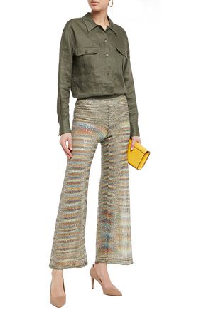 Missoni Woman Sequined Open-knit Flared Trousers Multicolor