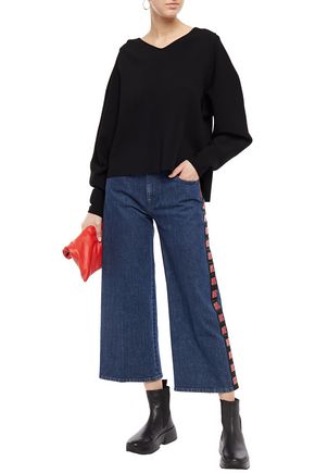 Stella Mccartney Jacquard-trimmed Cropped High-rise Wide-leg Jeans In Mid Denim
