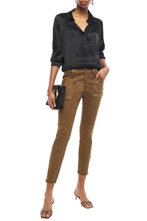 Shop Joie Park Cropped Leopard-print Cotton-blend Twill Skinny Pants In Animal Print