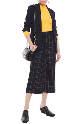 MCQ BY ALEXANDER MCQUEEN CROPPED PLEATED CHECKED TWILL WIDE-LEG PANTS,3074457345622290673