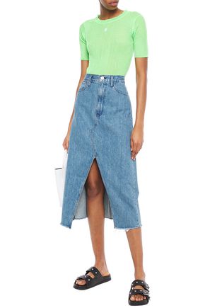 3X1 SPLIT-FRONT DENIM MIDI SKIRT,3074457345622471153