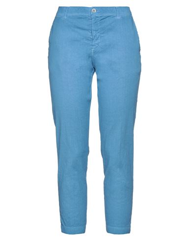 120% Lino Woman Pants Azure Size 8 Linen, Cotton, Elastane In Blue