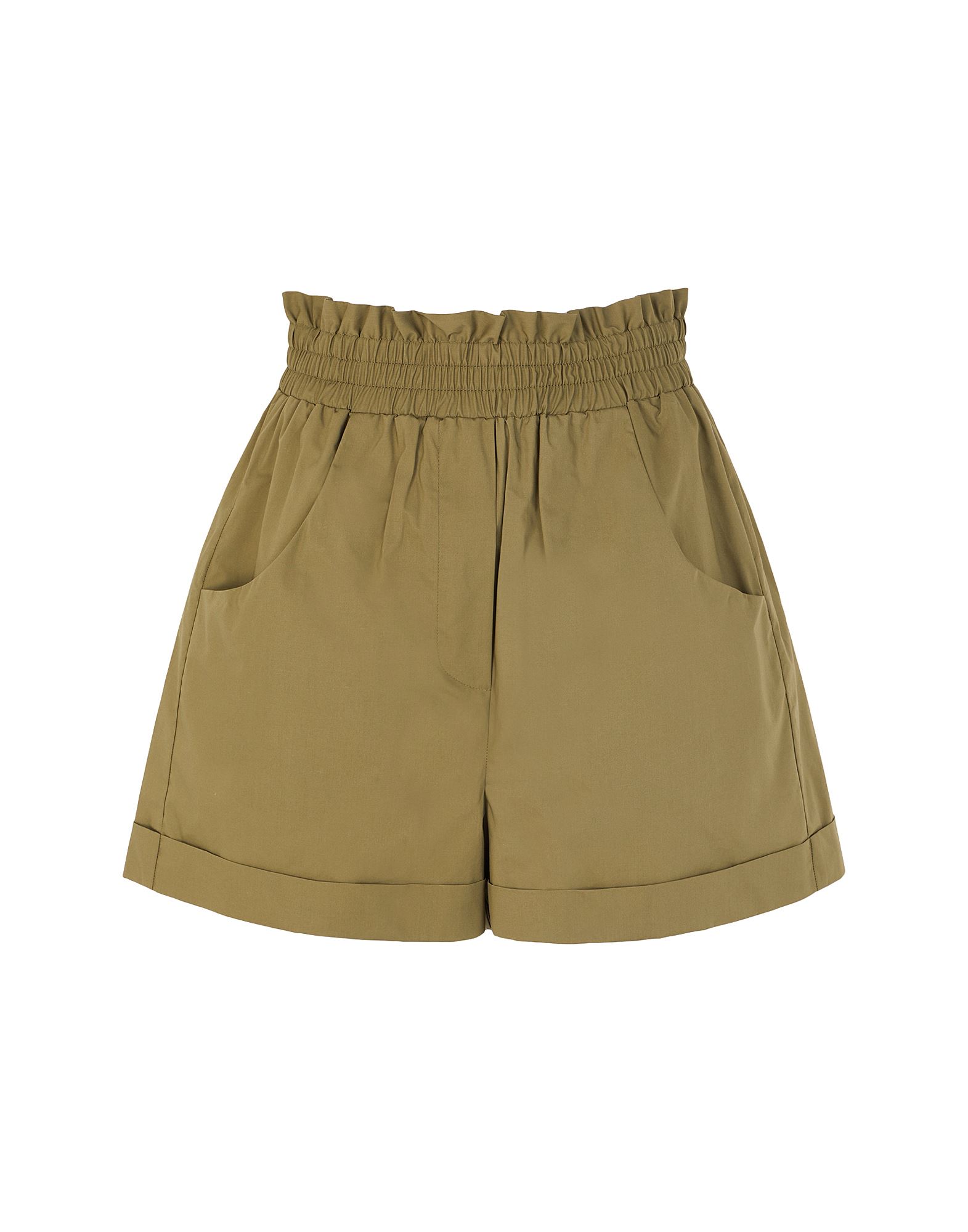 8 By Yoox Cotton Paperbag High-waist Short Woman Shorts & Bermuda Shorts Military Green Size 6 Cotto