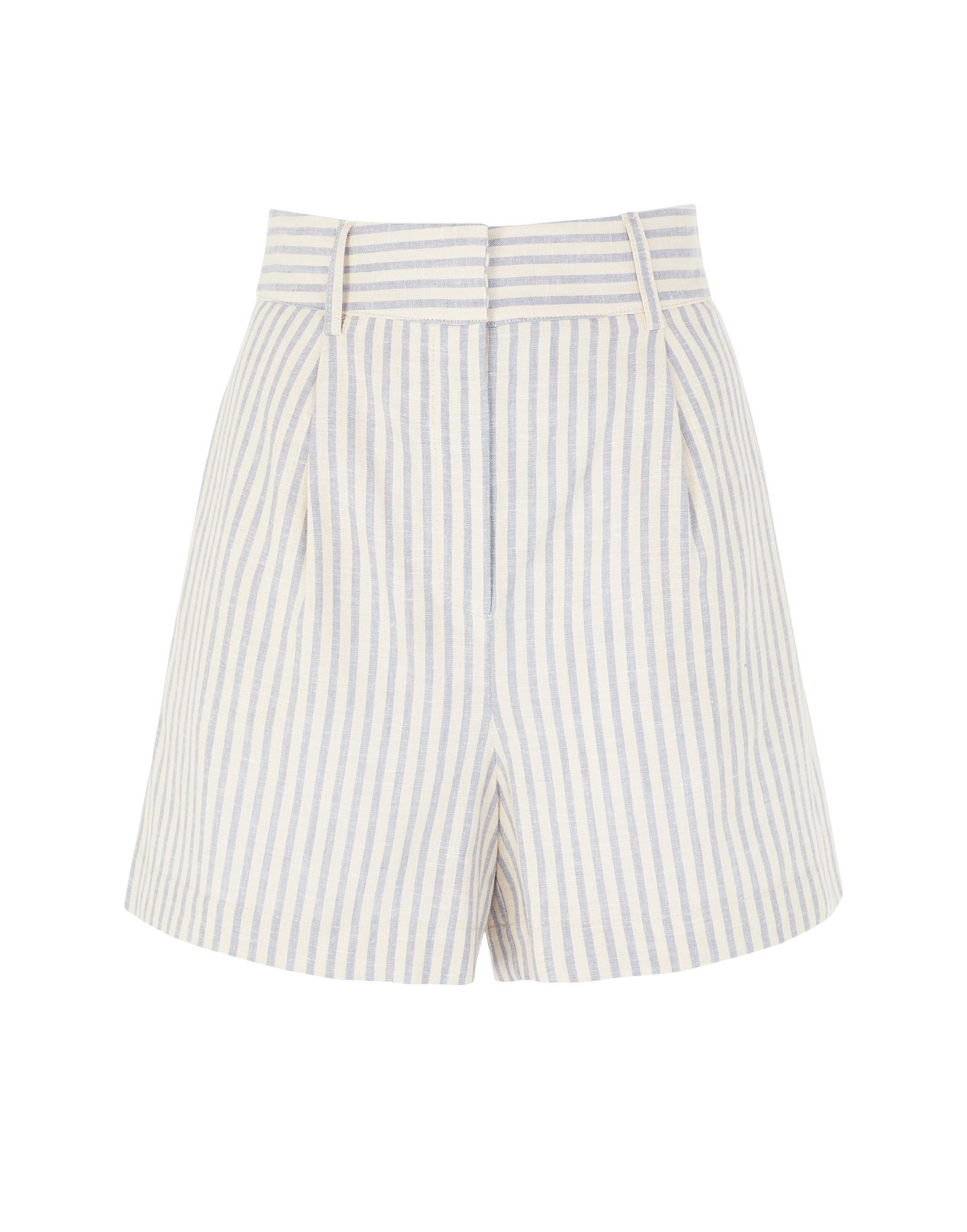 8 By Yoox Striped Linen High-waist Pleated Short Woman Shorts & Bermuda Shorts Ivory Size 10 Viscose In White