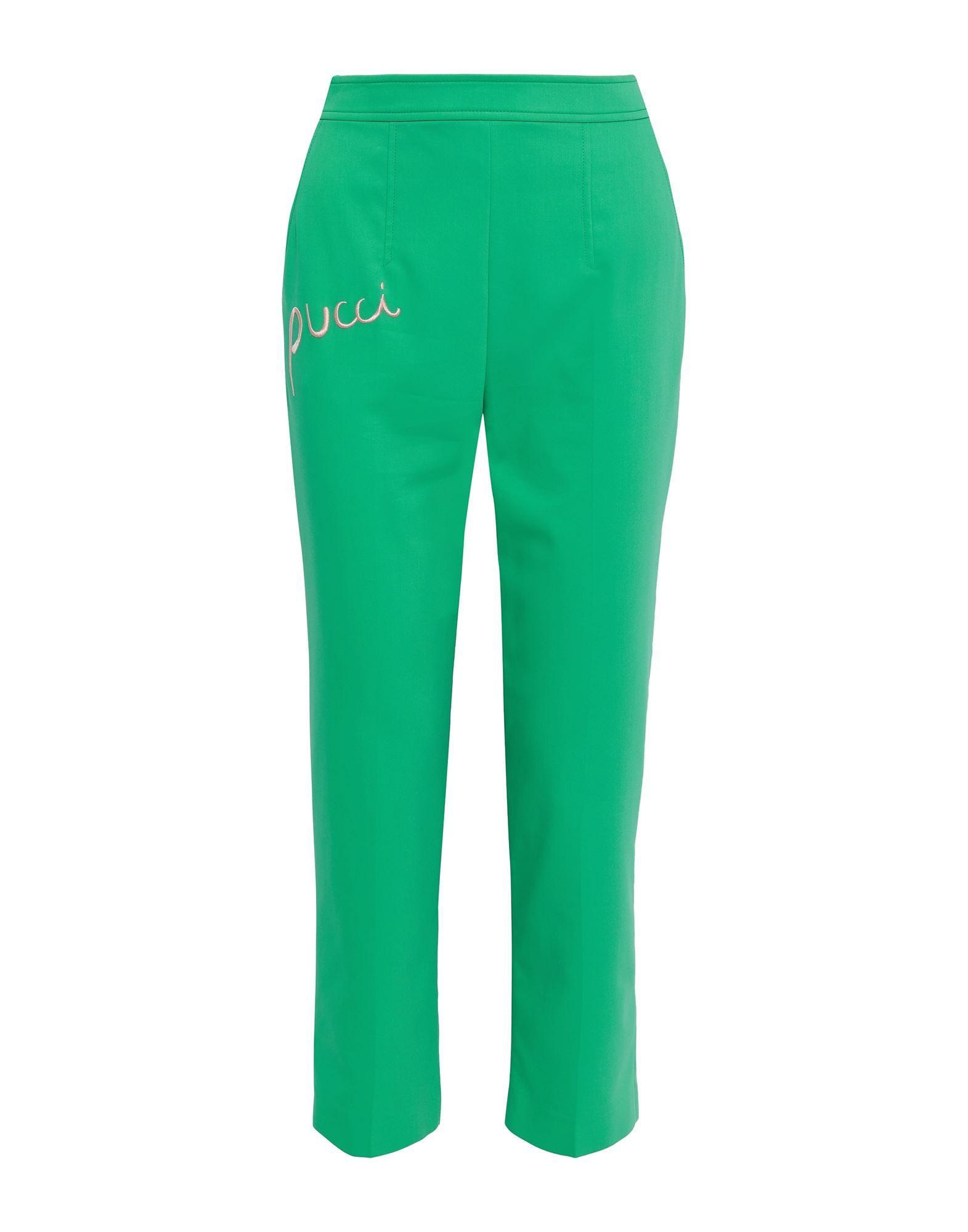Emilio Pucci Cropped Embroidered Cady Tapered Pants In Emerald 