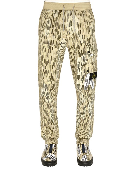 Sold out - STONE ISLAND 651E3 COTTON FLEECE 'RAIN CAMO' PRINT_REGULAR FIT Fleece Trousers Man Ecru