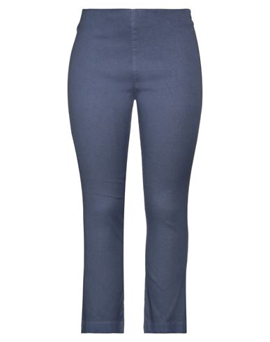 120% Lino Woman Pants Slate Blue Size 8 Linen, Cotton, Elastane