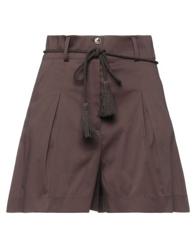 Patrizia Pepe Woman Shorts & Bermuda Shorts Dark Brown Size 2 Cotton, Polyamide, Elastane