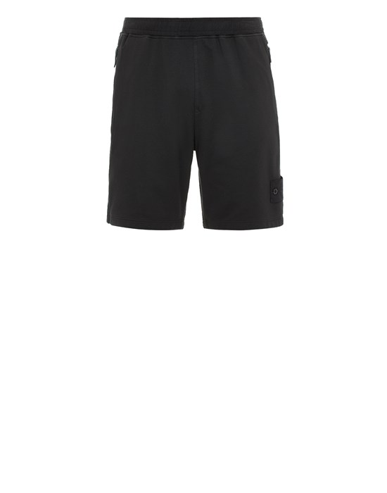 Sold out - Other colours available STONE ISLAND 631F3 COTTON STRETCH FLEECE_GHOST PIECE_GARMENT DYED Fleece Bermuda Shorts Man Black