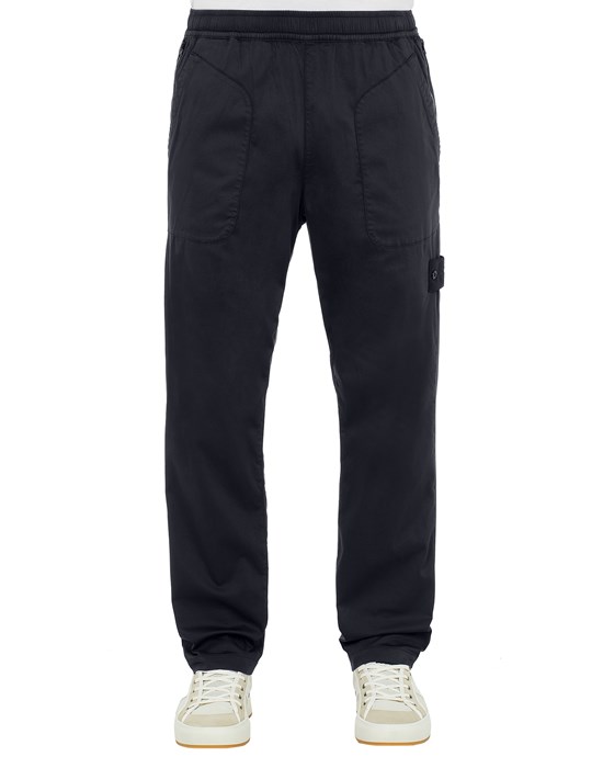 STONE ISLAND 312F2 STRETCH COTTON LYOCELL SATIN_GHOST PIECE_GARMENT DYED TROUSERS Man Blue
