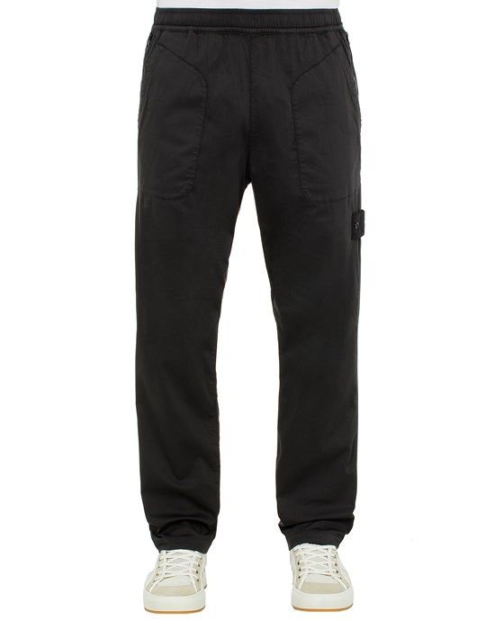  STONE ISLAND 312F2 STRETCH COTTON LYOCELL SATIN_GHOST PIECE_GARMENT DYED TROUSERS Man Black