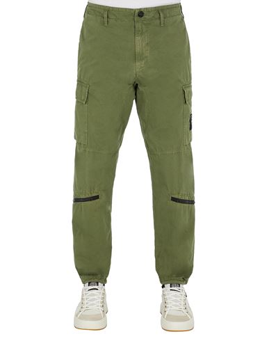 STONE ISLAND 323WA BRUSHED COTTON CANVAS_GARMENT DYED 'OLD' EFFECT TROUSERS Man Olive Green EUR 257