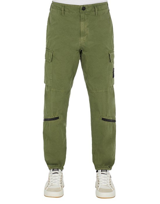  STONE ISLAND 323WA BRUSHED COTTON CANVAS_GARMENT DYED 'OLD' EFFECT TROUSERS Man Olive Green
