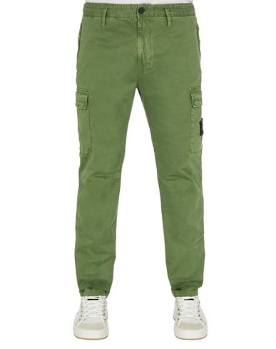 STONE ISLAND 30404 STRETCH BROKEN TWIL_ GARMENT DYED 'OLD' TREATMENT TROUSERS Man Olive Green EUR 235