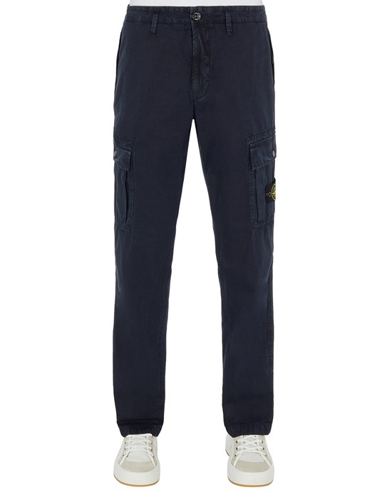  STONE ISLAND 303WA BRUSHED COTTON CANVAS_GARMENT DYED 'OLD' EFFECT TROUSERS Herr Blau