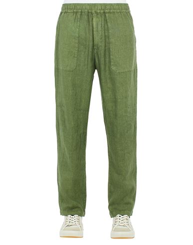 STONE ISLAND 31801 LINEN CANVAS, GARMENT DYED 'FISSATO' EFFECT TROUSERS Man Olive Green EUR 197