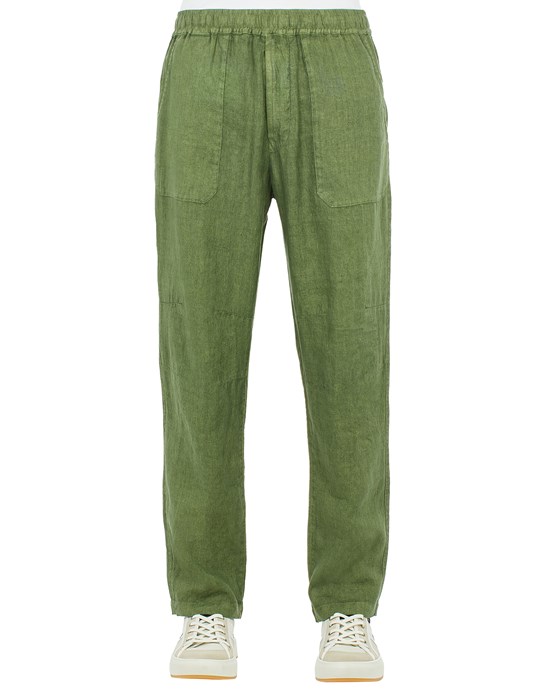  STONE ISLAND 31801 LINEN CANVAS, GARMENT DYED 'FISSATO' EFFECT TROUSERS Man Olive Green