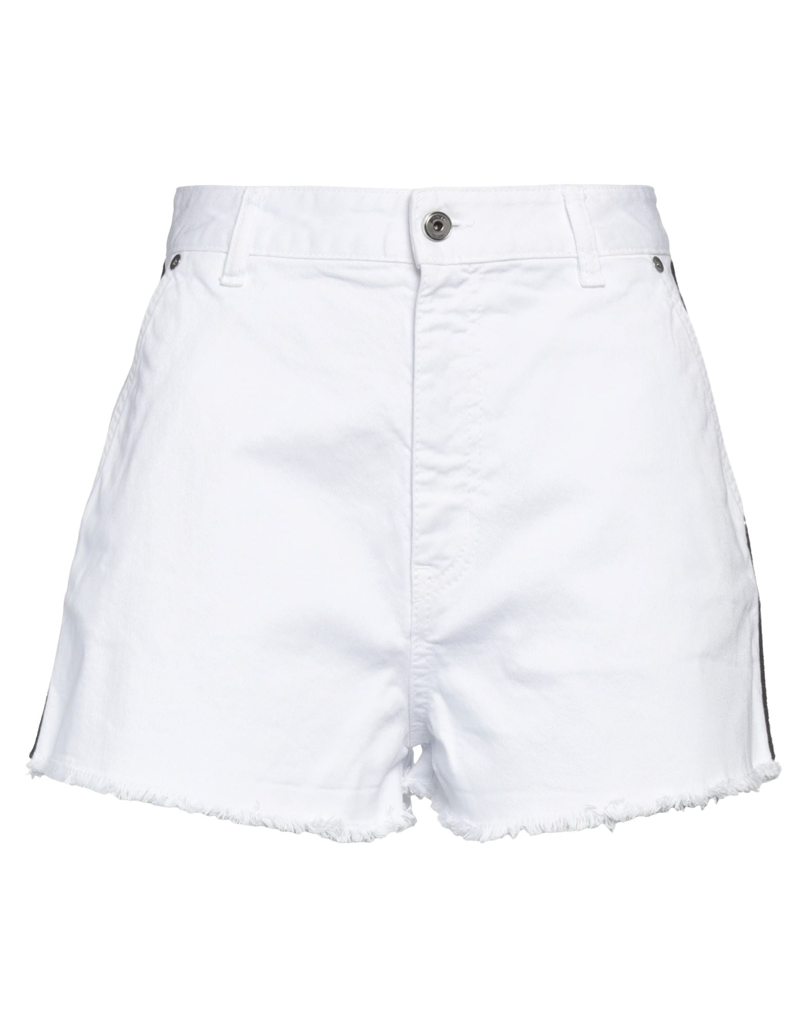 Just Cavalli Woman Shorts & Bermuda Shorts White Size 28 Cotton, Elastane, Bovine Leather, Polyester