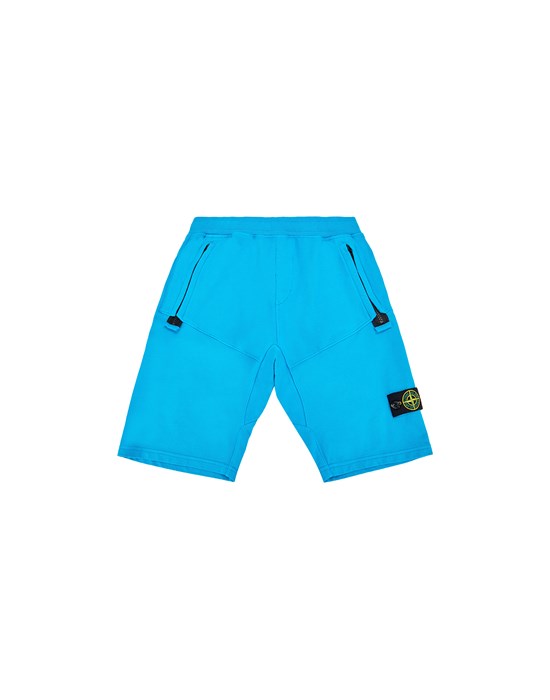 STONE ISLAND JUNIOR 61242 DIAGONAL STRETCH COTTON FLEECE_GARMENT DYED Fleece Bermuda Shorts Man Turquoise