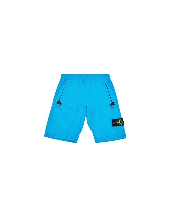 STONE ISLAND JUNIOR 61242 DIAGONAL STRETCH COTTON FLEECE_GARMENT DYED Fleece Bermuda Shorts Man Turquoise