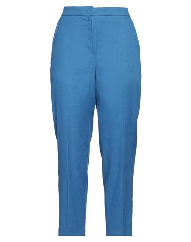 Seventy Sergio Tegon Woman Pants Azure Size 6 Linen, Cotton, Elastane In Blue