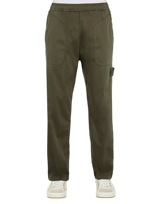  STONE ISLAND 312F2 STRETCH COTTON LYOCELL SATIN_GHOST PIECE_GARMENT DYED TROUSERS Man Military Green