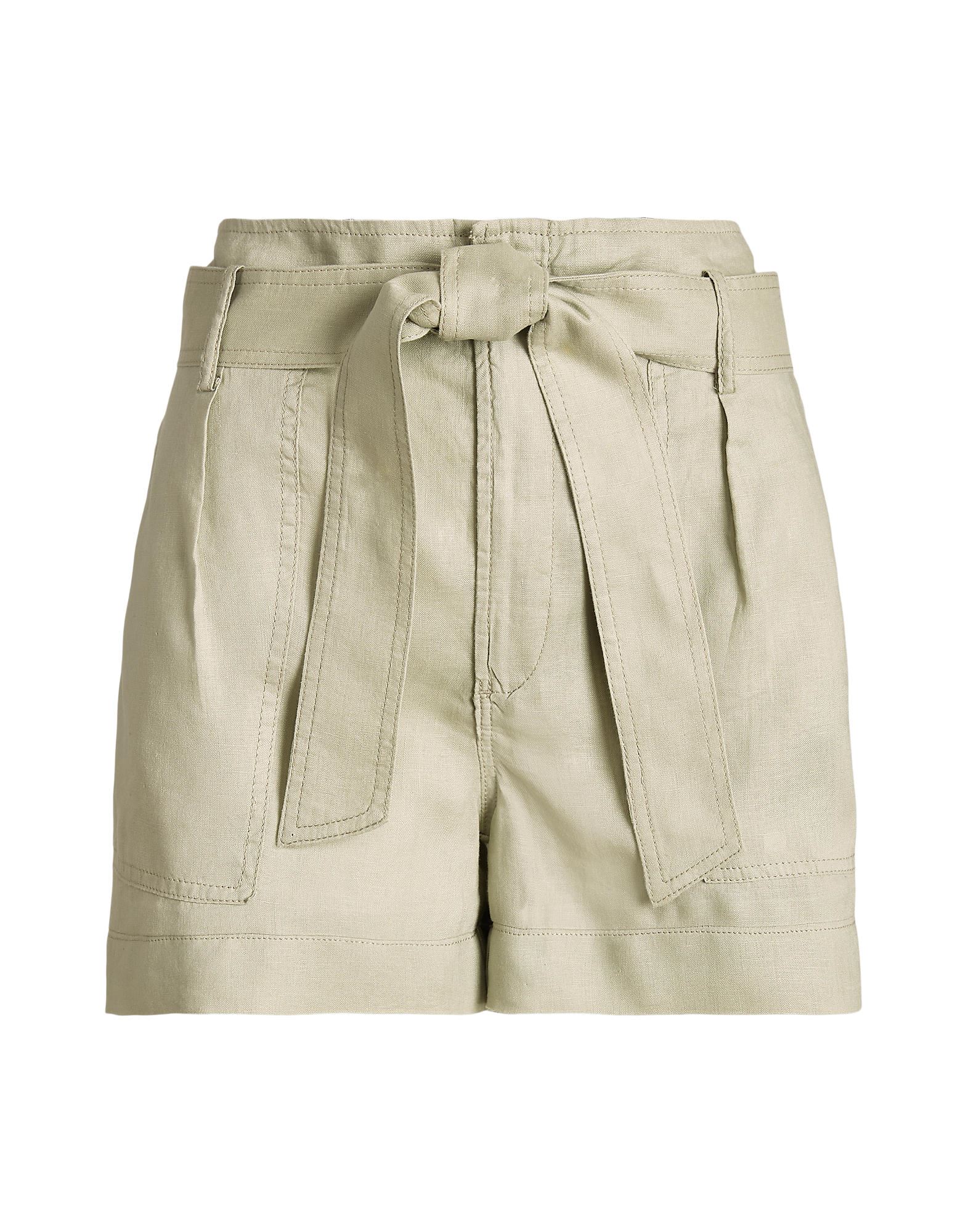 Lauren Ralph Lauren Belted Linen Short Woman Shorts & Bermuda Shorts Sage Green Size 6 Linen