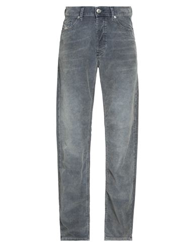 Diesel Man Pants Lead Size 29w-32l Cotton, Polyester, Elastane, Cow Leather In Grey