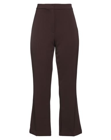 Solotre Woman Pants Dark Brown Size 6 Polyester, Elastane