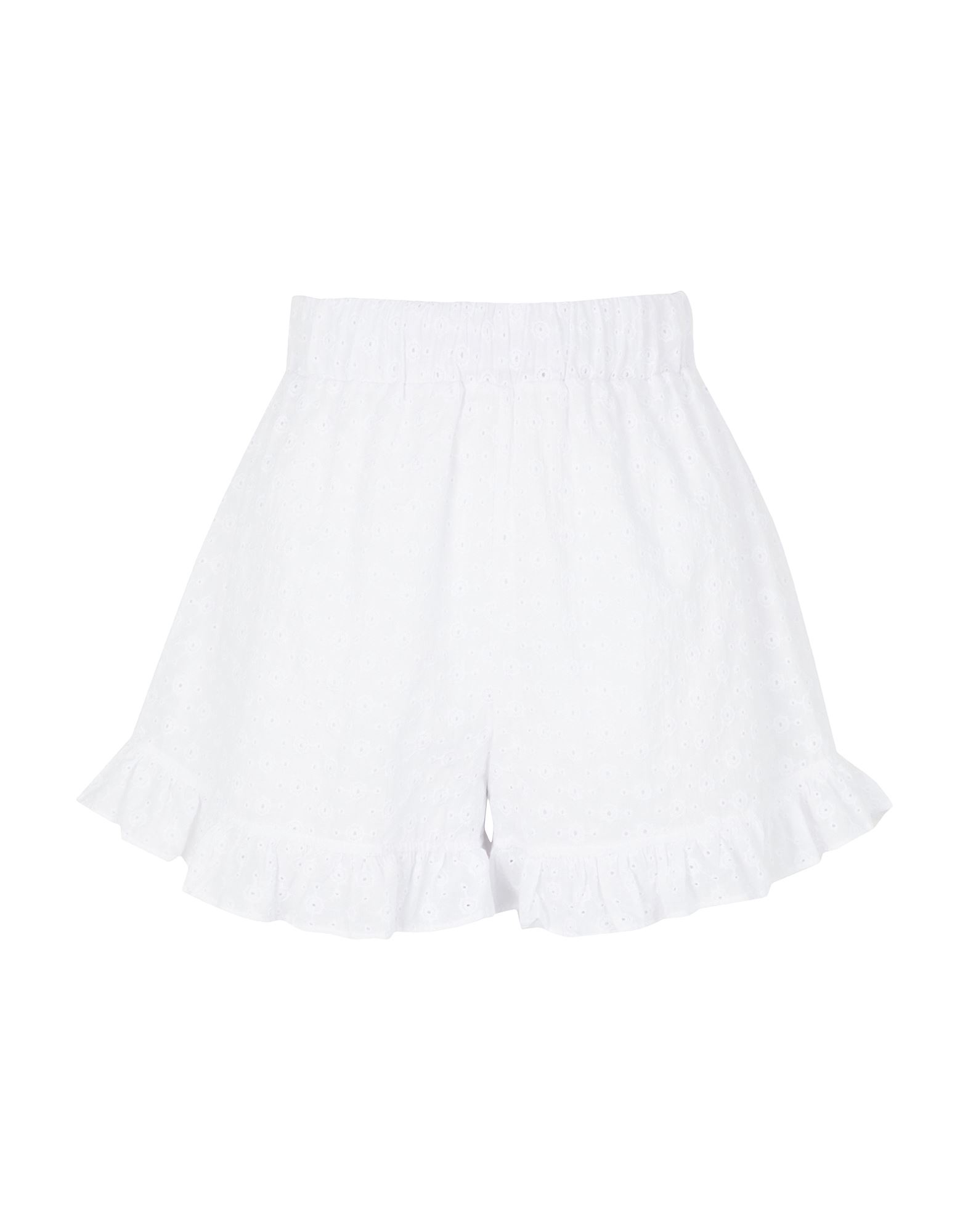 8 By Yoox Cotton Sangallo High-waist Frilled Shorts Woman Shorts & Bermuda Shorts White Size 6 Cotto