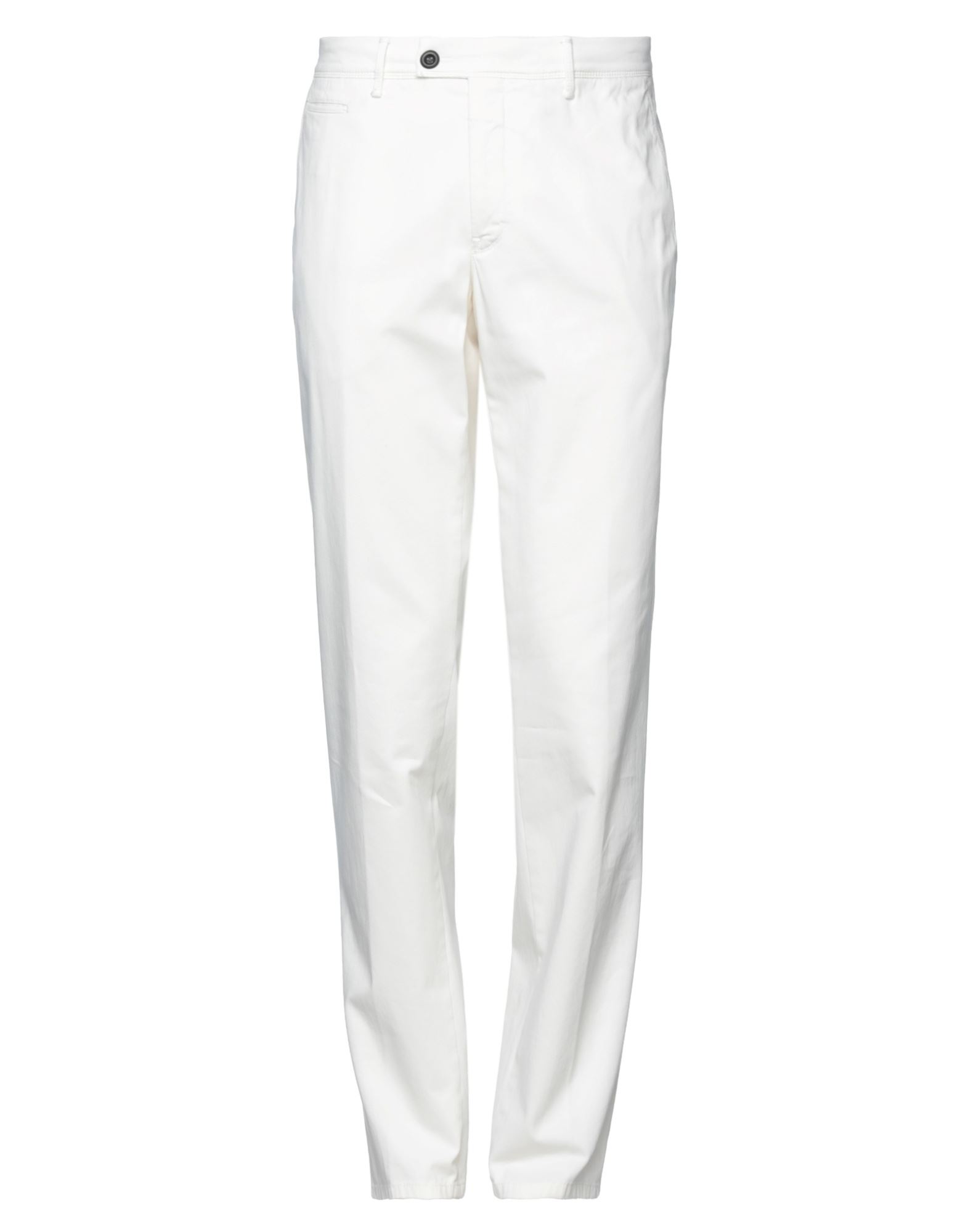 Shop Piatto Man Pants Ivory Size 38 Cotton, Elastane In White