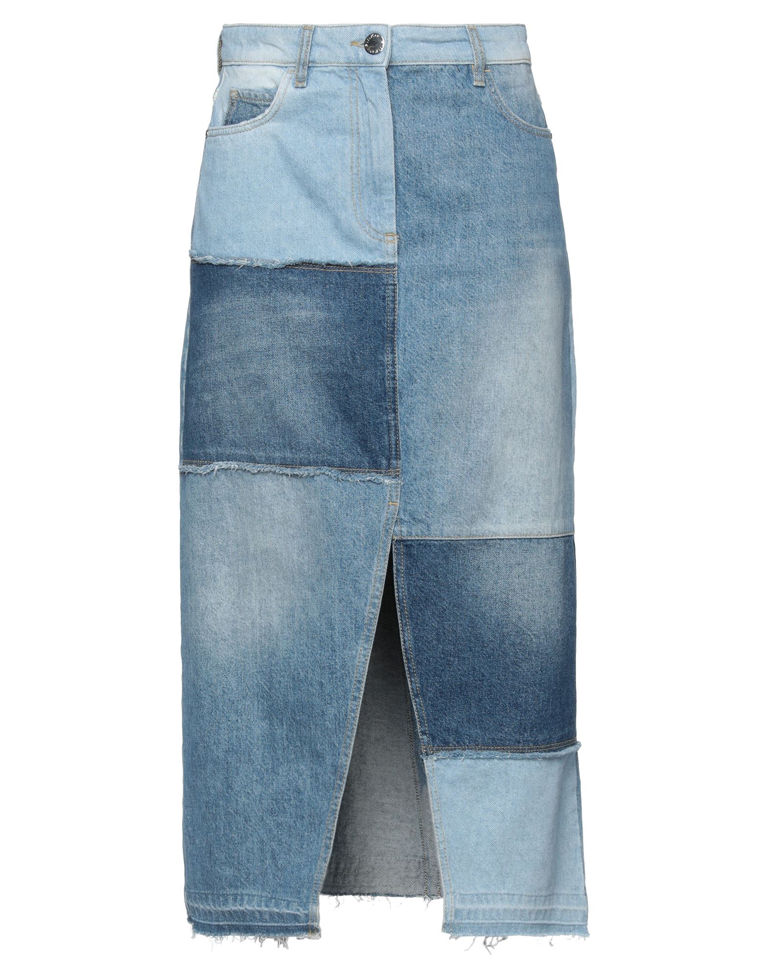 Pinko Patchwork Denim Skirt In Blue