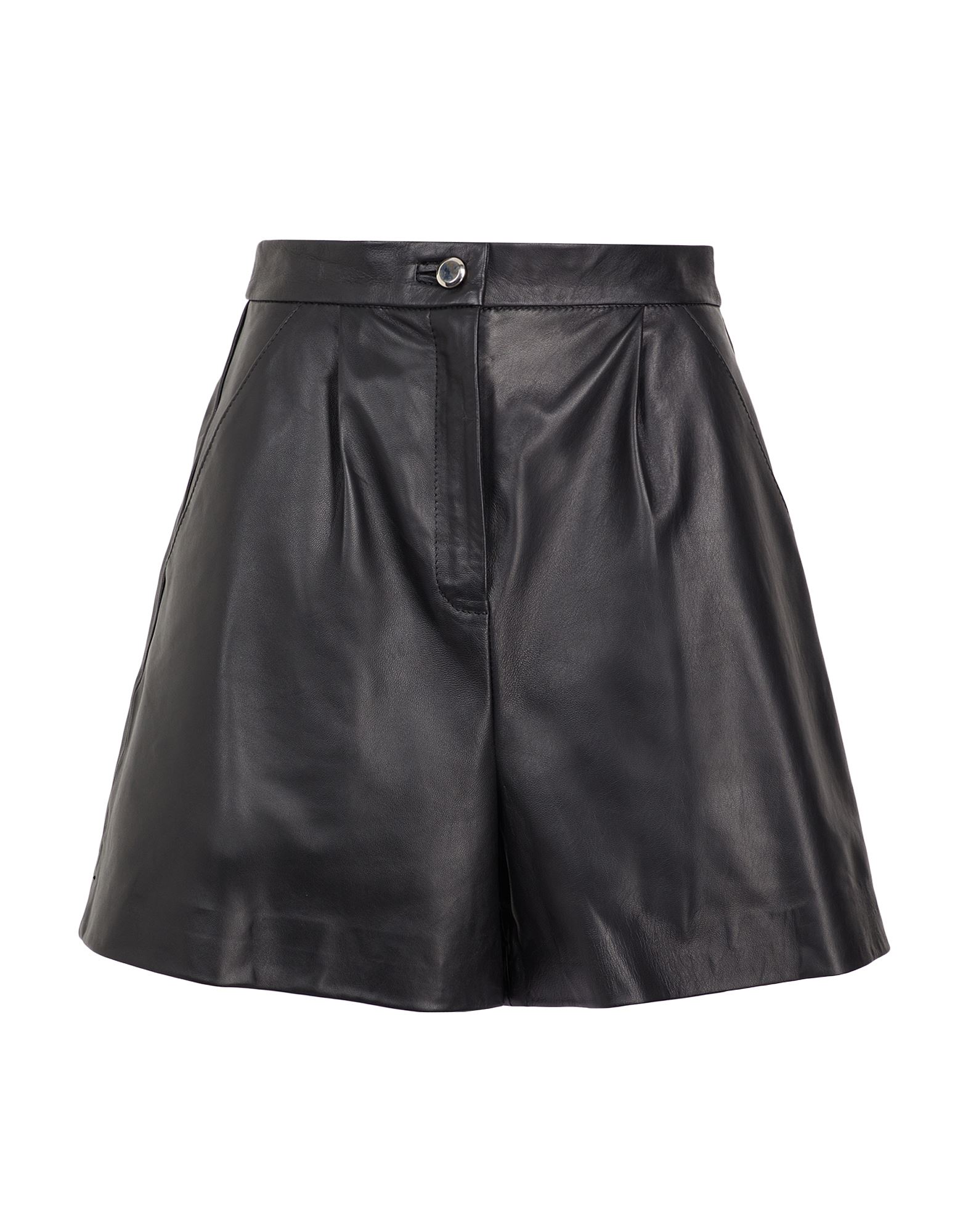 8 By Yoox Leather High-waist Pleated Shorts Woman Shorts & Bermuda Shorts Black Size S Lambskin