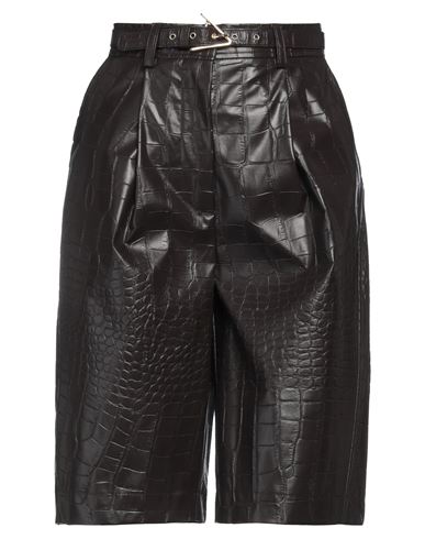 Shop Simona Corsellini Woman Shorts & Bermuda Shorts Dark Brown Size 2 Polyurethane, Polyester