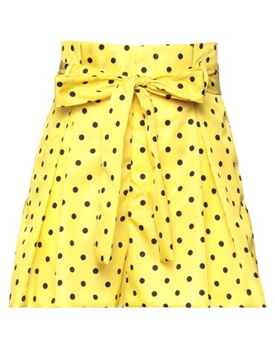 Red Valentino Pleated Polka-dot Twill Shorts In Yellow