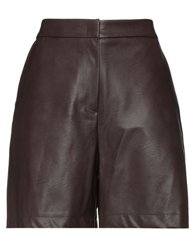 Icona By Kaos Woman Shorts & Bermuda Shorts Dark Brown Size 10 Polyurethane, Viscose