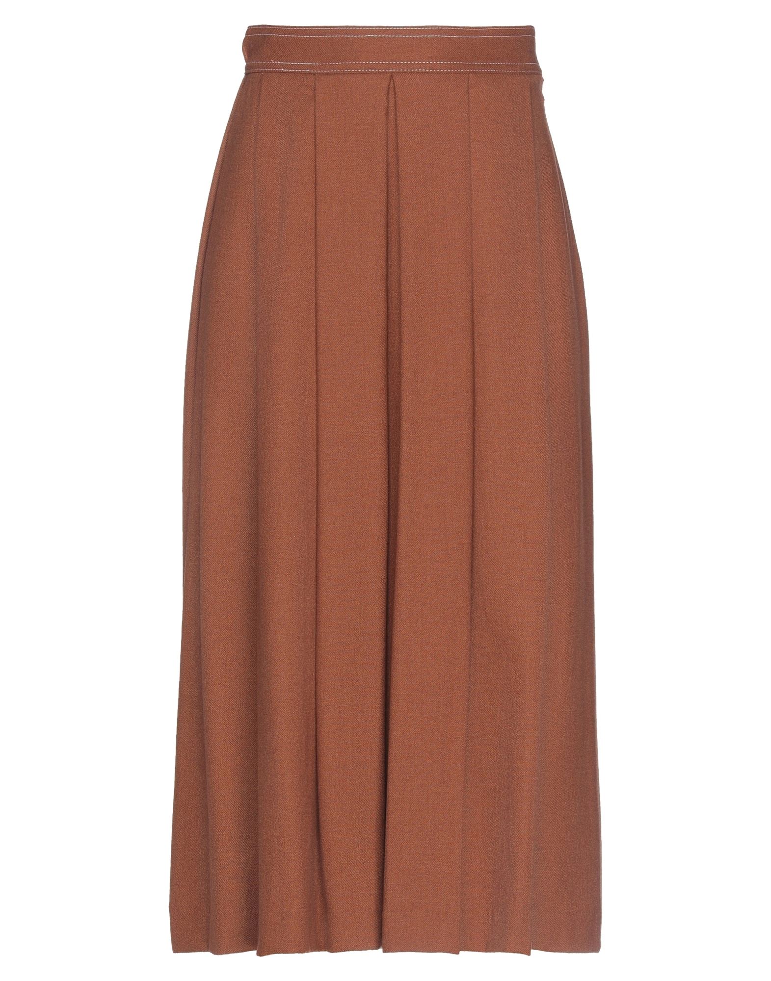 Ottod'ame Woman Midi Skirt Brown Size 10 Polyester, Viscose, Virgin Wool, Elastane