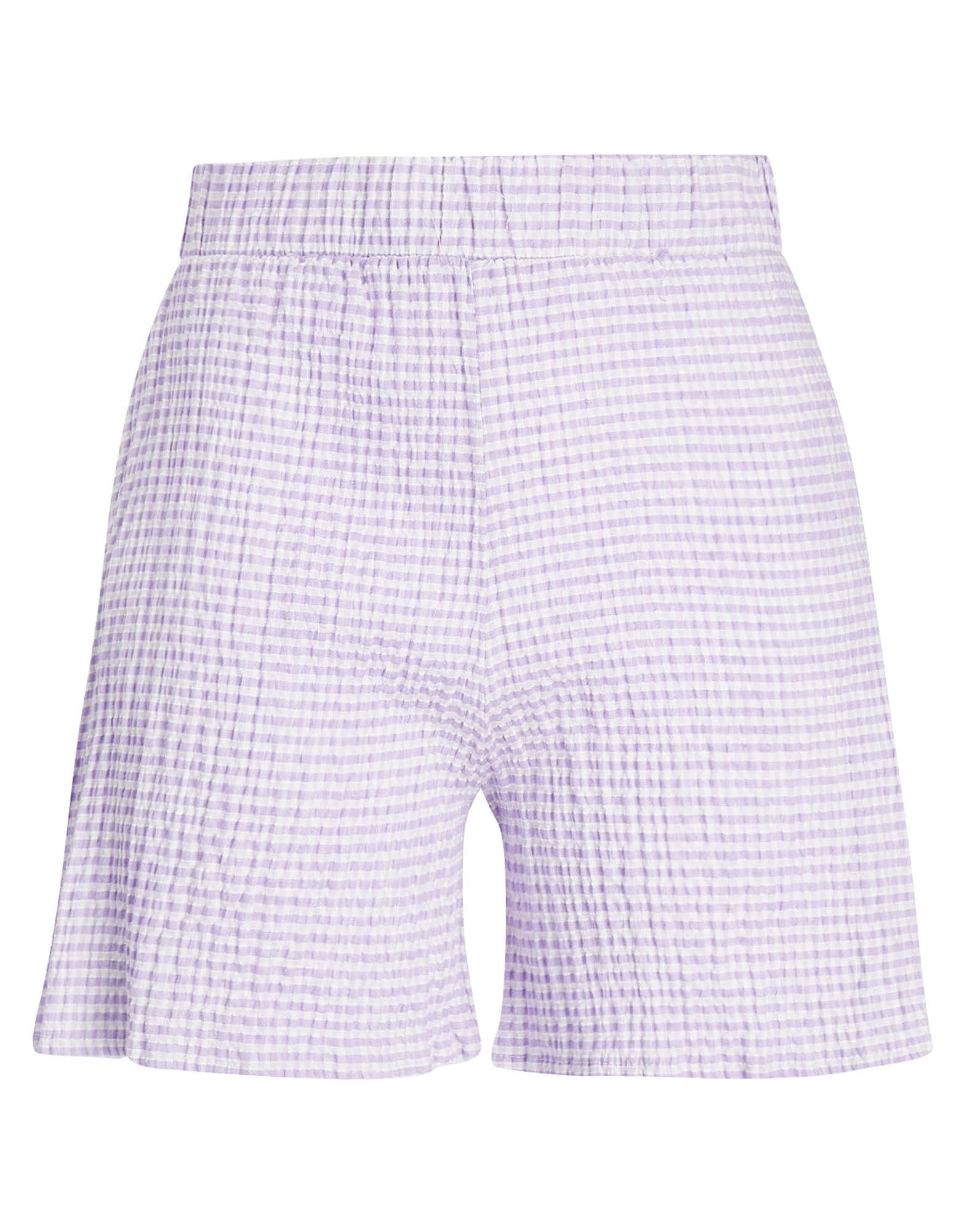 8 By Yoox Cotton-linen Vichy Pull-on Shorts Woman Shorts & Bermuda Shorts Lilac Size 4 Cotton, Wool, In Purple
