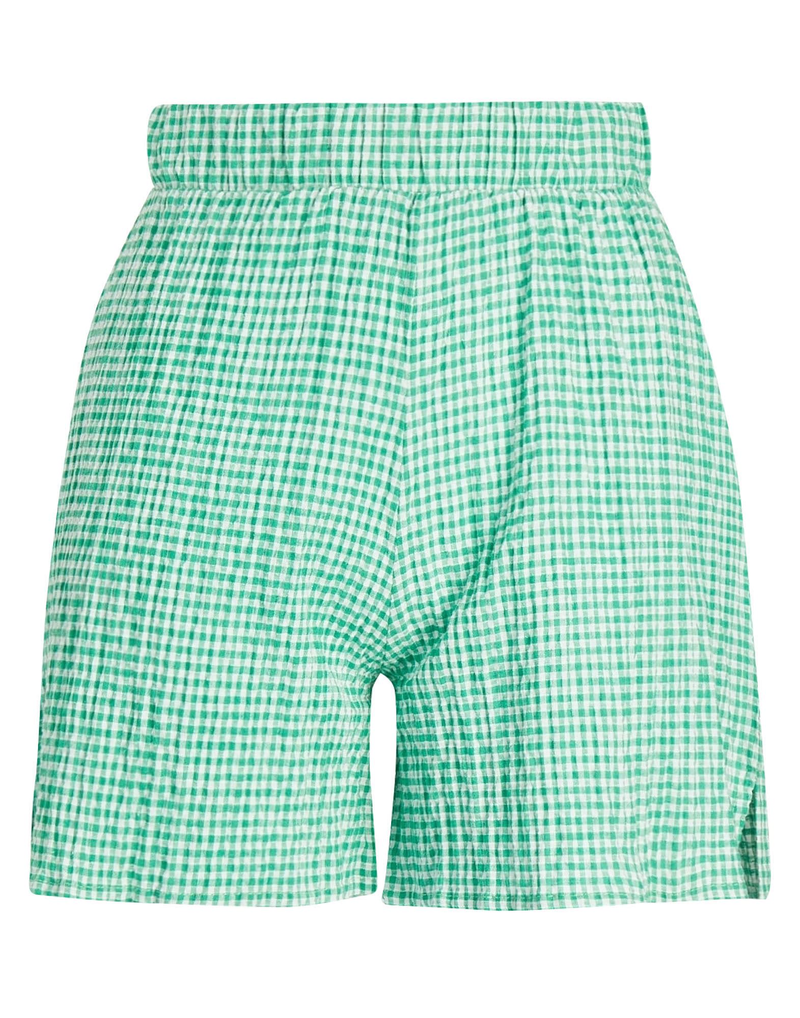 8 By Yoox Cotton-linen Vichy Pull-on Shorts Woman Shorts & Bermuda Shorts Green Size 2 Cotton, Wool,
