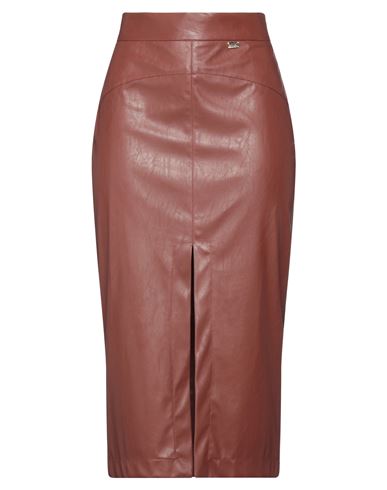 Anna Molinari Woman Midi Skirt Cocoa Size 6 Polyester, Polyurethane In Brown