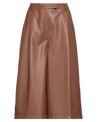 Sfizio Woman Cropped Pants Brown Size 10 Polyurethane, Polyester