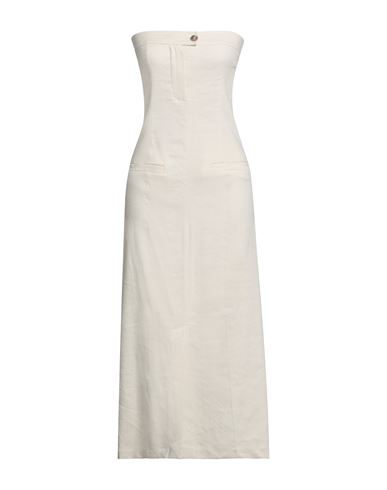 Alysi Woman Midi Dress Beige Size 0 Linen, Viscose, Elastane